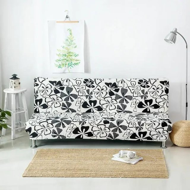 Qiqifisch Stretch Sofabezug für 3-Sitzer Schlafsofa ohne Armlehnen, weiß, Breite: 120-150 cm - Bild 1