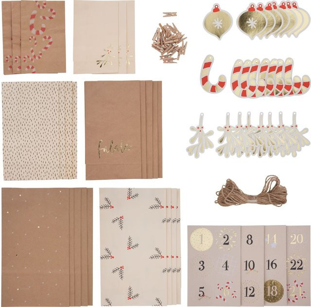 Adventskalender-Set Falala von folia in Beige und Multicolor mit Weihnachtsmotiven aus Papier - Bild 1