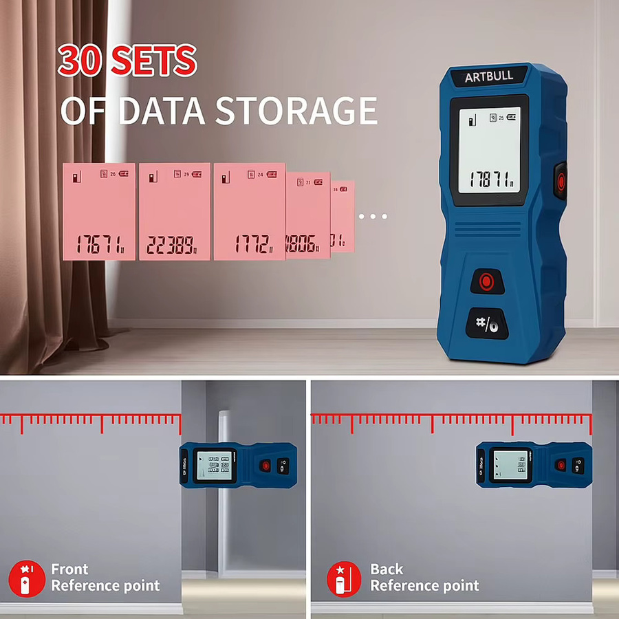 ARTBULL Laser-Entfernungsmesser Mini mit seitlicher Taste in Blau mit Einheiten ft und m - Bild 6