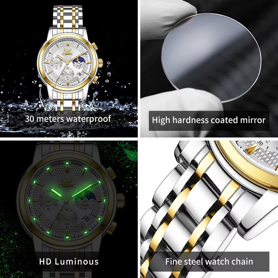 OLEVS Chronograph, Quarz, Edelstahl, Silber, Herren - Bild 5