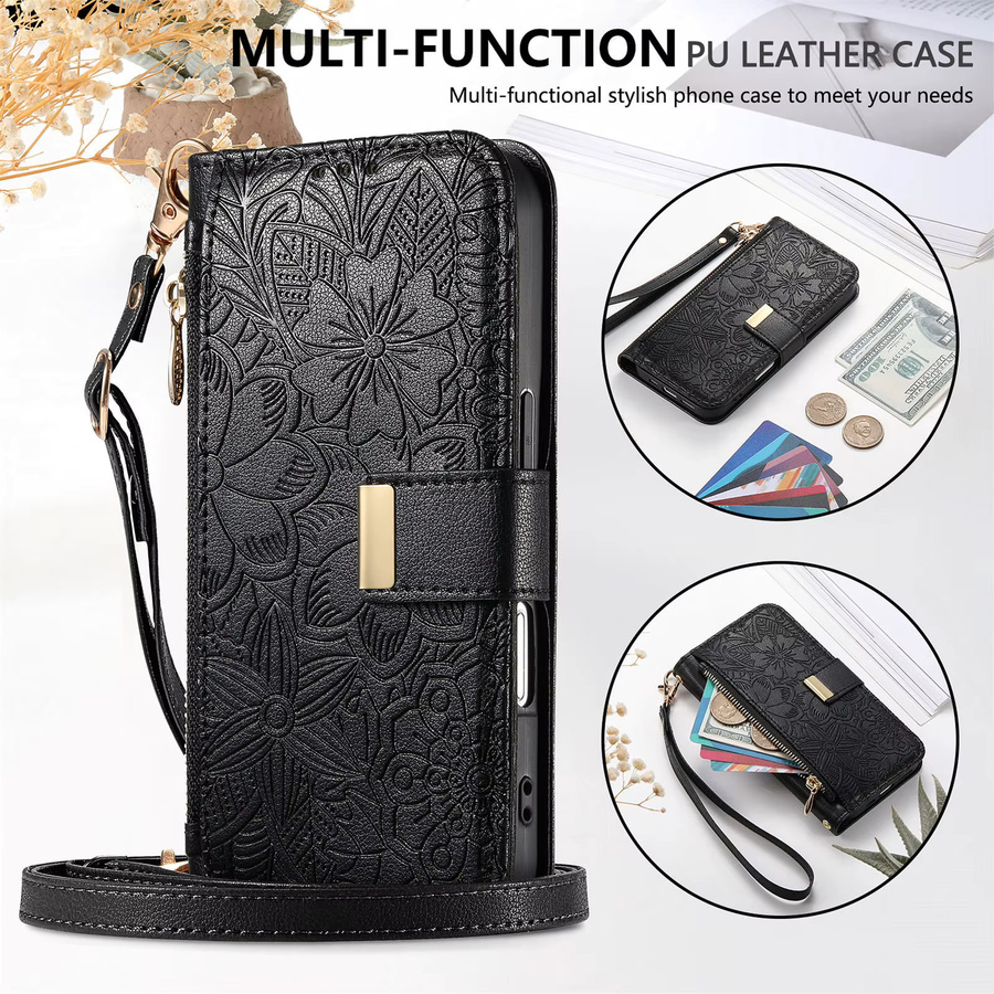 PU Leder Crossbody Handyhülle mit Reißverschluss und Handgelenkstrap für Samsung Galaxy S25 Plus, S24 FE, S23 Ultra und S22 in Pink oder Schwarz - Bild 3