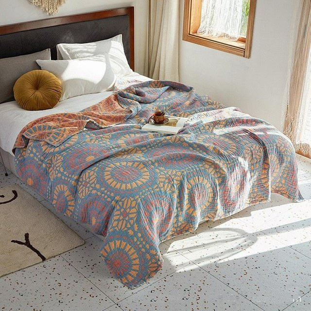 HKDA Musselin Bettbezug aus 100% Baumwolle mit Jacquard-Floral-Design in Blau, B/H: 150 x 200 cm - Bild 1