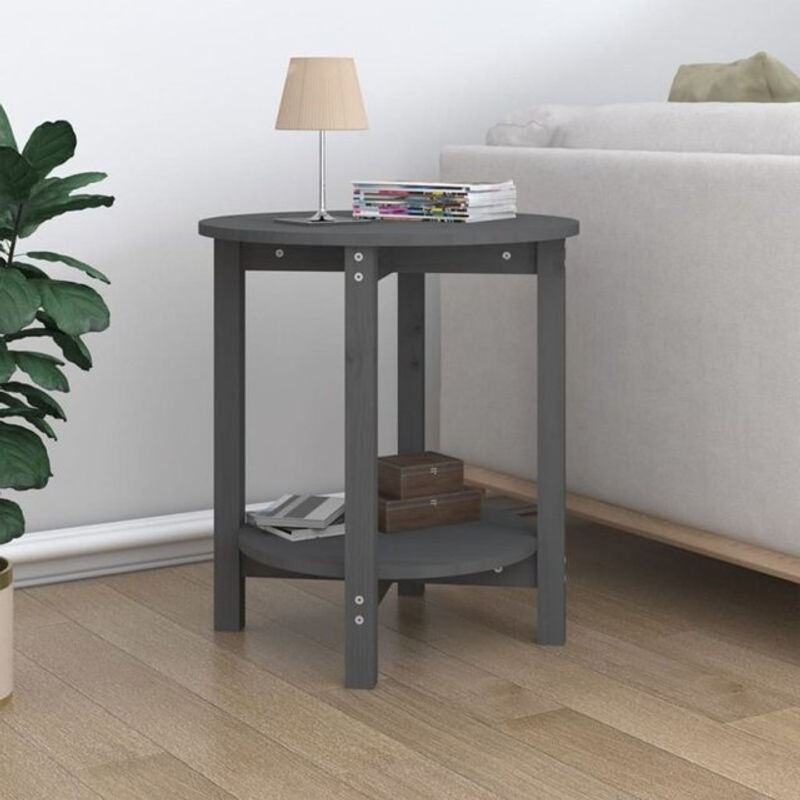 Vidaxl Couchtisch rund aus Massivholz Kiefer in Grau, Durchmesser: 55 cm, Höhe: 60 cm - Bild 1