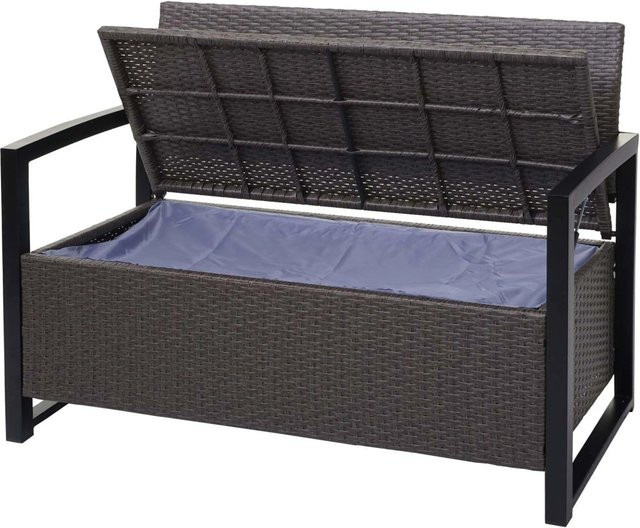 MCW Poly-Rattan 2er Sitzbank F39 als Gartenbank und Truhenbank mit Staufach und Sitzkissen in Grau-meliert - Bild 2