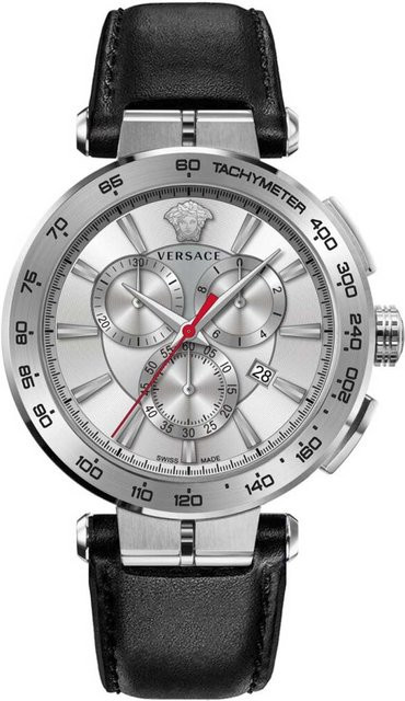 Versace Chronograph, Quarz, Edelstahl, Leder, Silber, 45 mm, Herren - Bild 1