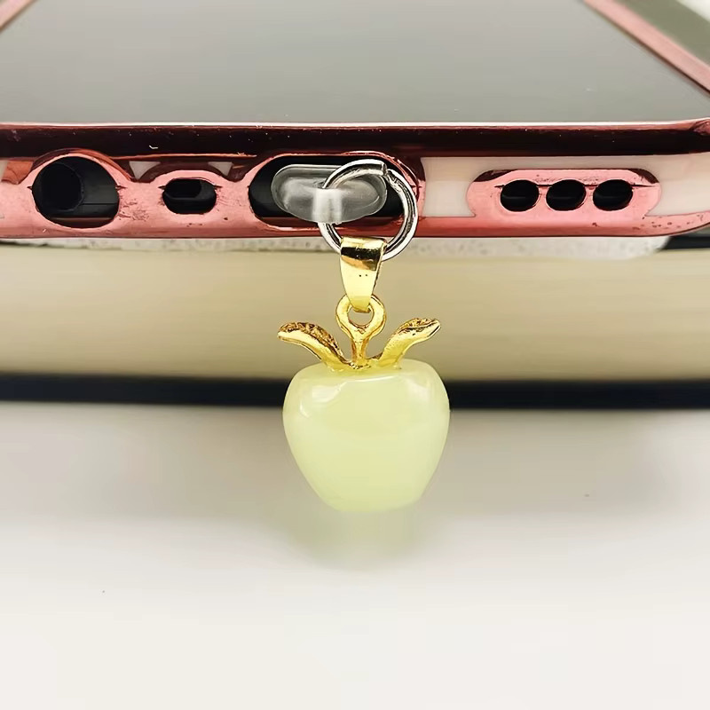 Leuchtender Telefon-Staubstopfen in Apfelform aus Acryl mit Blattgold-Details in Gold - Bild 3