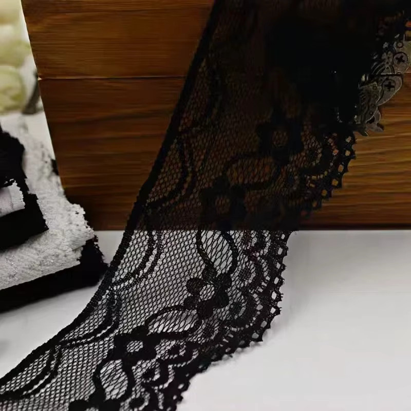 Schwarzes floral besticktes Spitzenband für DIY-Näharbeiten und Kleiderdekoration, Breite: 6 cm - Bild 5