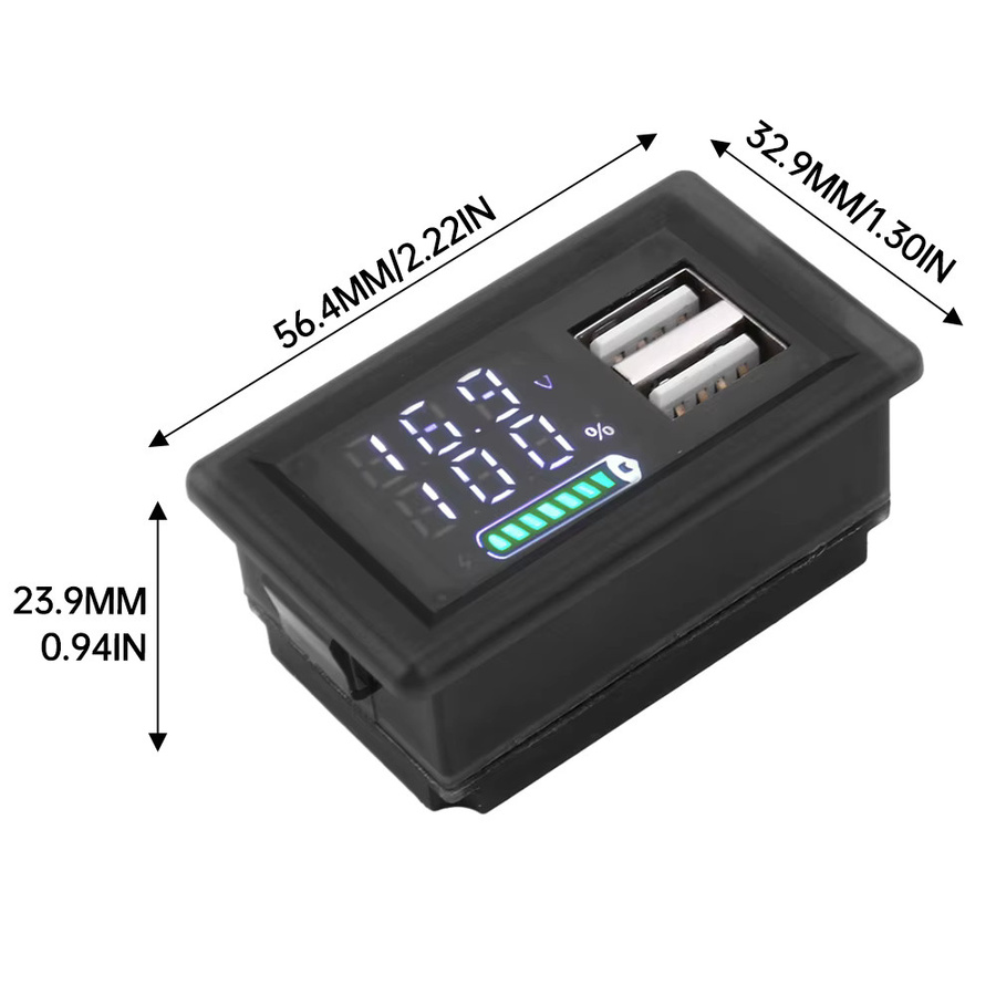 Voktta ZFX-3079 Universal LED Dual Digital Display Voltmeter mit USB Typ-C Anschluss, Schwarz, DC 9~24V Leistungsanzeige für Säurebatterien und Lithium-Akkus - Bild 3