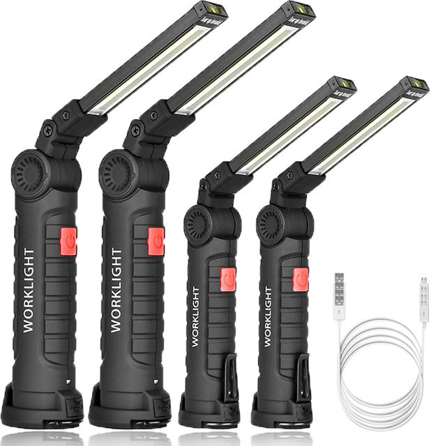 Magnetische COB LED Taschenlampe in Schwarz, USB aufladbare tragbare Arbeitslampe mit eingebauter Batterie für Camping und Arbeit - Bild 1