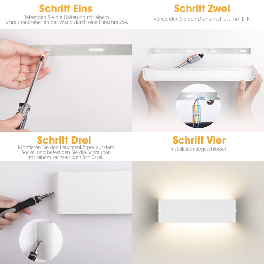 LEOEU LED Innen-Wandleuchte aus Aluminium in Weiß mit Auf- und Abwärtsbeleuchtung, 12W, 3000K Warmweiß, Rechteckig, B/H: 30 x 30 cm - Bild 3