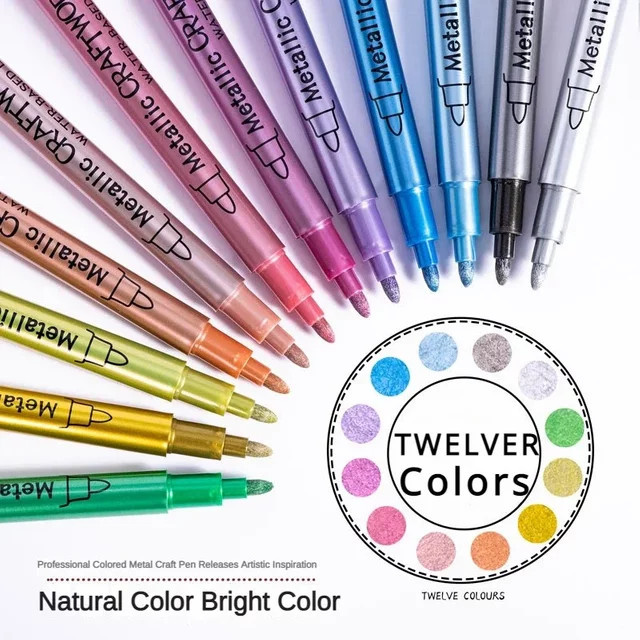 12 Farben Metallic-Markierungsstifte Set, permanente Kunstmarker für Manga, Basteln und DIY in Multicolor - Bild 1