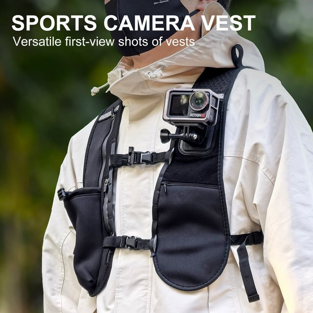 Action-Kamera-Brustgurt und Rucksack-Schultergurt-Halterung für GoPro Hero 13 und Hero 12 in Schwarz mit Doppelklemme - Bild 1