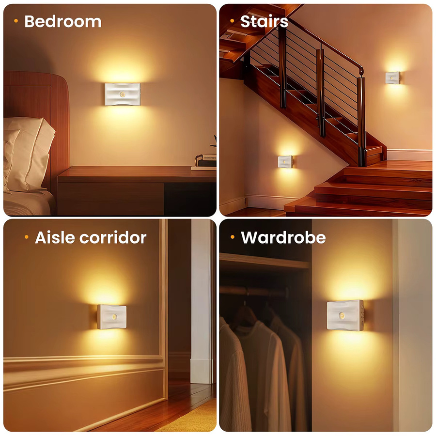 Wiederaufladbare LED-Nachtlichter mit Bewegungssensor und 3 Modi, magnetische und selbstklebende Wandleuchten in Weiß für Flur, Treppe und Schlafzimmer, warmweiß - Bild 5