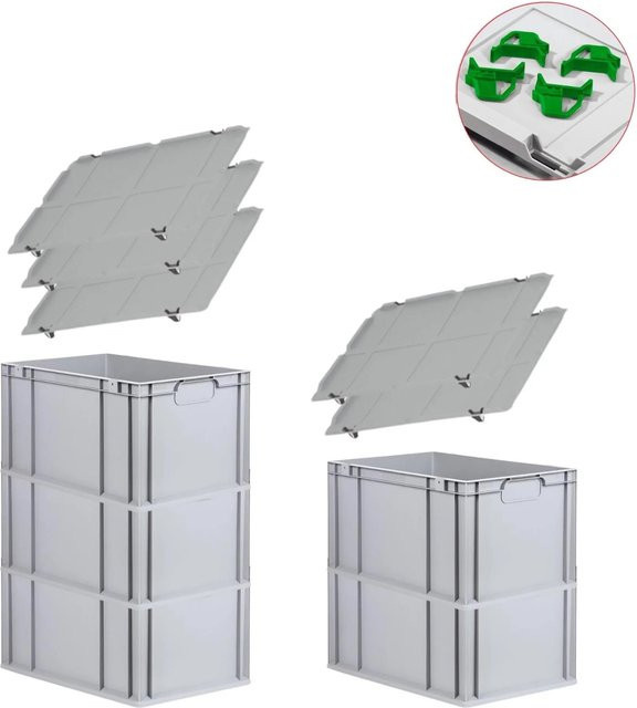 PROREGAL Spar Set mit 5x Eurobox Nextgen Economy in Grün inklusive Auflagedeckeln und 4x Schiebeschnappverschlüssen, H x B x T: 32 x 40 x 60 cm - Bild 1