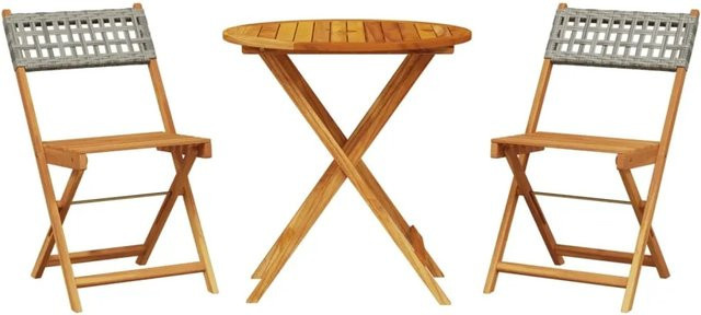 vidaXL 3-tlg Bistro-Set Grau aus Poly Rattan und geöltem Akazien-Massivholz für Garten, Hinterhof oder Balkon - Bild 1