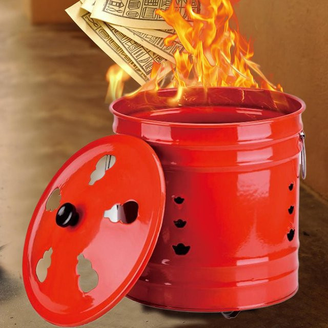Feuerstelle mit Deckel in Rot, funkensicheres Brennfass für Outdoor, Garten und Camping, rustikale Feuerlöschschüssel aus hitzebeständigem Material, Durchmesser: 26,0 cm, Höhe: 26,0 cm - Bild 1