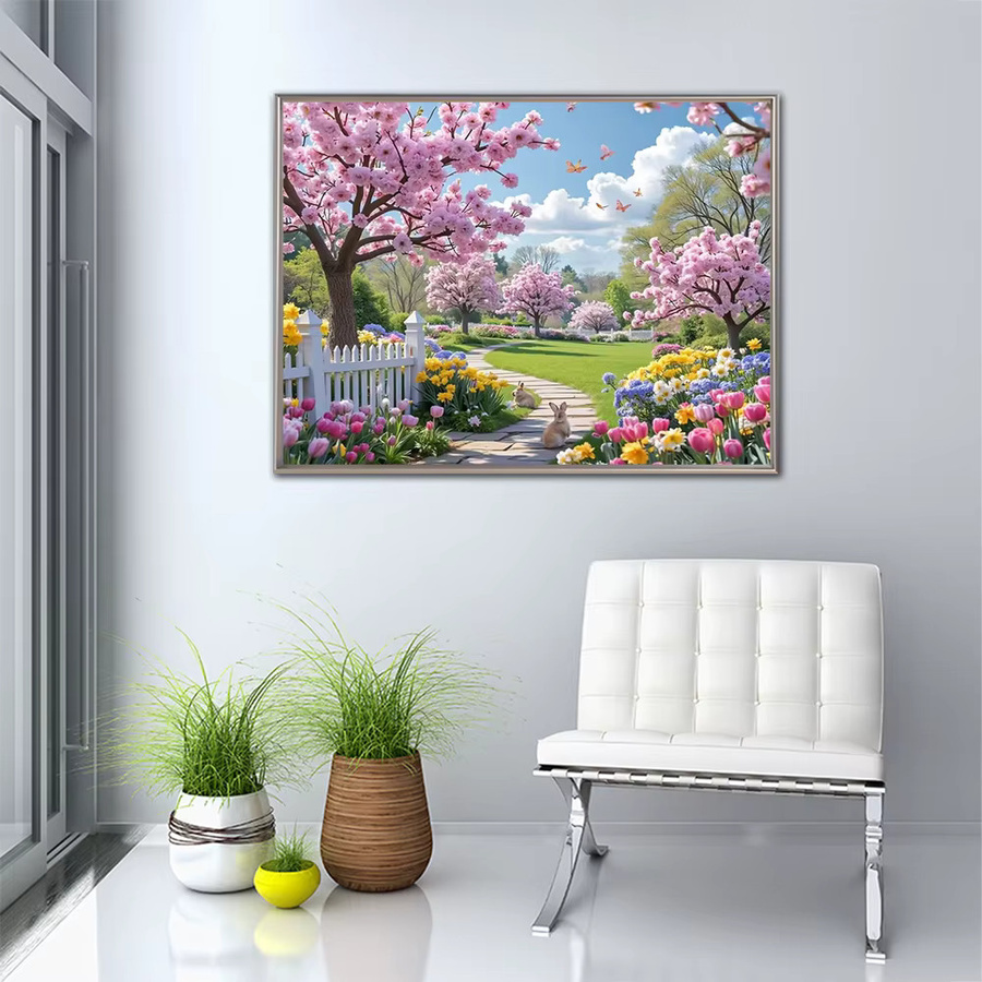Momoart DIY Diamantmalerei Baum-Landschaft mit Blumen-Mosaik für Erwachsene in Multicolour, B/H: 40 x 30 cm - Bild 3