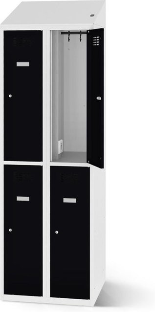 rotstahl Garderobenspind mit 4 Türen und Ladefunktion, Korpus lichtgrau und schwarze Front, B: 60 cm, H: 200 cm - Bild 1