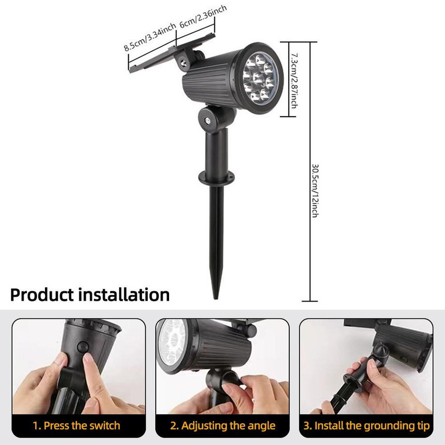 Happy8 Solar LED Spot Außenleuchte RGB mit 9 LEDs, IP65 wasserdicht, einstellbare Helligkeit für Garten und Landschaftsbau - Bild 5