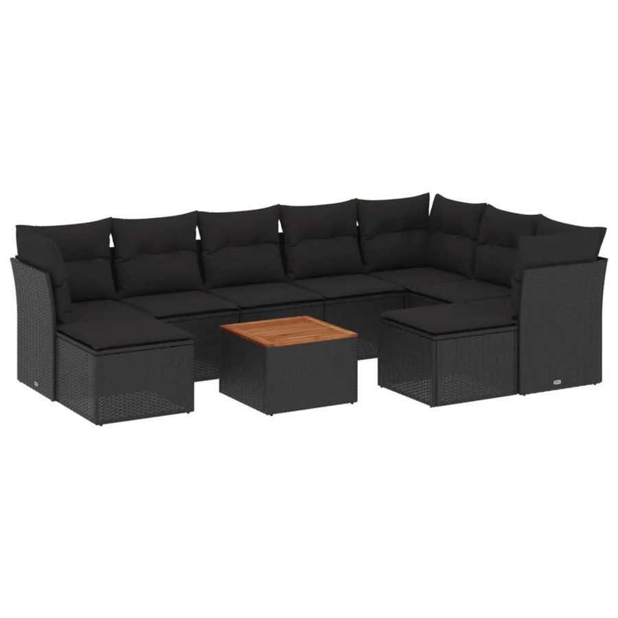 vidaXL 10-tlg. Garten-Sofagarnitur in L-Form aus Polyrattan und pulverbeschichtetem Stahl mit Kissen in Schwarz - Bild 2