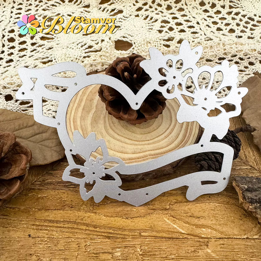 Metall Stanzform mit Blumen, Spitze und Liebe Rahmen in Silber für Scrapbooking und dekorative Prägung - Bild 5