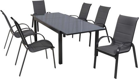 MERXX Gartenmöbel-Diningset Amalfi, 7-teilig, Aluminium und Glas, grau, ausziehbar, B/T/H: 105 x 99,5 x 70 cm