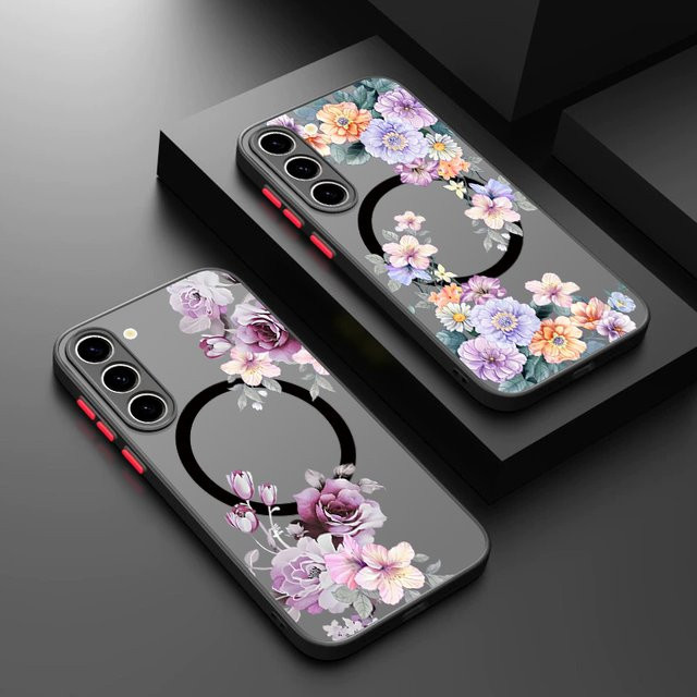 Magnetische Handyhülle mit Blumenmuster für Samsung Galaxy S26 S25 S24 S23 Ultra S25 S24 FE A17 A37 A56 A55 A36 A16 A54 Acryl-Cover in Schwarz und Multicolour - Bild 1
