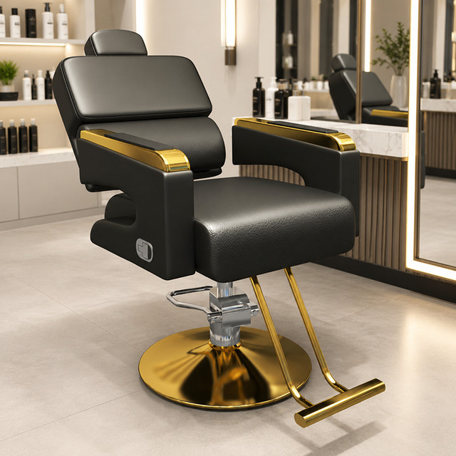 DELEVEN Friseurstuhl in Schwarz mit Armlehnen, minimalistisches Design aus Metall und Kunstleder für deinen Salon - Bild 1