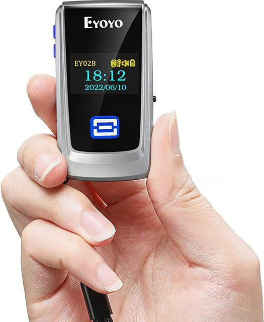 Eyoyo EY-028P Mini Bluetooth QR-Code-Scanner mit LCD-Display, tragbarer kabelloser 1D und 2D Barcode-Scanner für Bibliothek und Lager, kompatibel mit iPhone, iPad, Android, iOS und Laptop - Bild 1