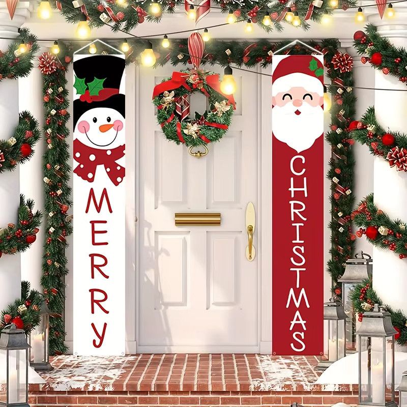 VIKAMA Weihnachts-Hängeflagge mit Schneemann-Motiv als Willkommens-Banner für Veranda und Tür - Bild 4