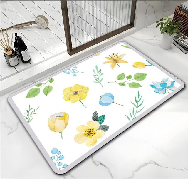 Saugfähige Kieselgurmatte für das Badezimmer von Yiran Furniture, rutschfest und schmutzabweisend, Farbe: Weiß, B/T: 60 x 40 cm - Bild 1