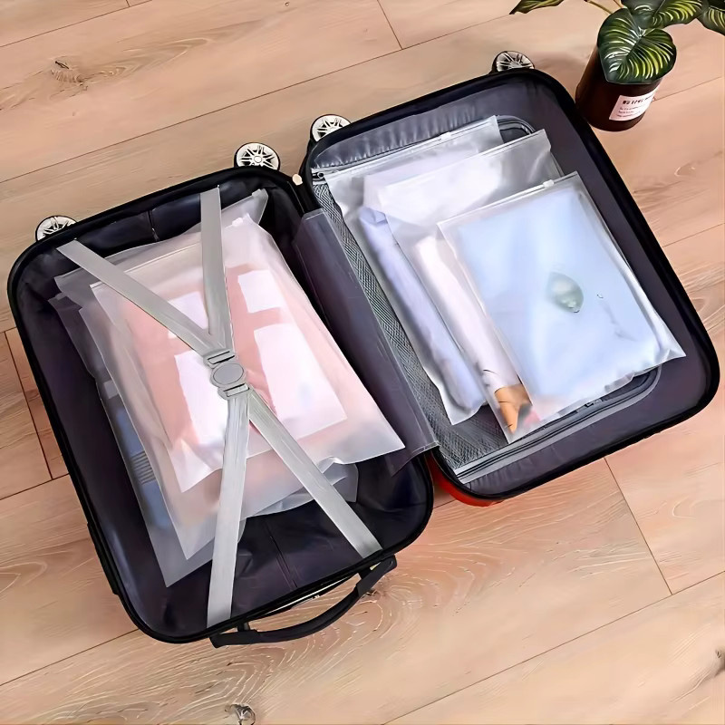 10 Stück versiegelte Hemdverpackungsbeutel aus mattiertem Polyester mit Reißverschluss zur Reiseorganisation, transparent - Bild 3
