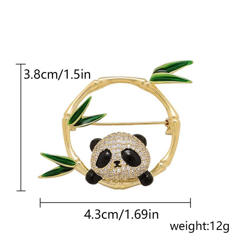 Brosche Panda Bambus, Emaille, Strass, Gold, Damen - Bild 2