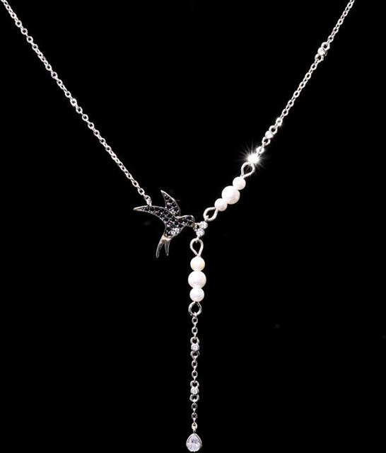 YIRAN Jewelry Anhänger und vergoldete Halskette, Vogel Spatz Blume Elster, Damen - Bild 1
