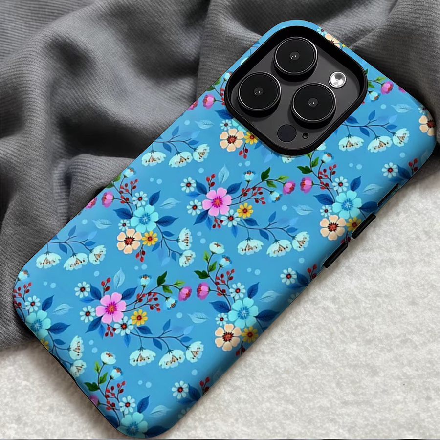 Potdemiel iPhone Hülle mit floralem Design in Himmelblau für iPhone 17 bis iPhone 8 Pro Max Plus mit doppellagiger Rückseite - Bild 5
