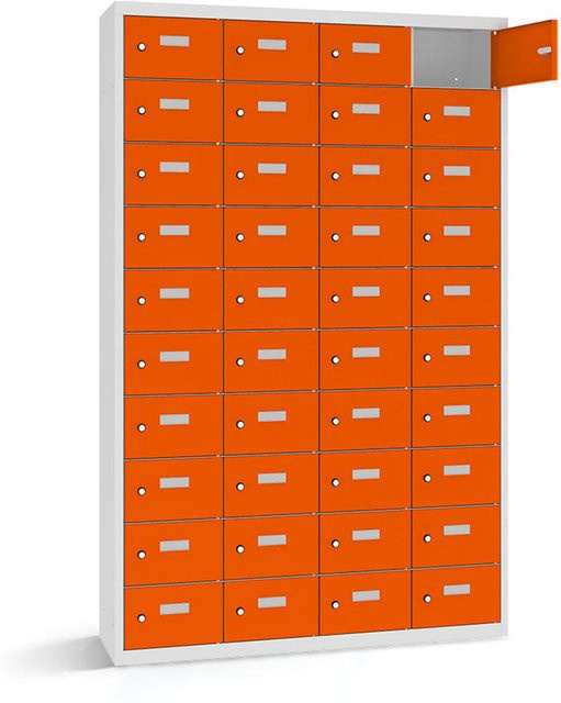rotstahl Wertfachschrank mit 40 Fächern in Orange und lichtgrauem Korpus, B/T/H: 115 x 50 x 180 cm - Bild 1