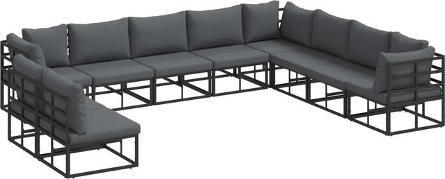 vidaXL Garten-Sofa-Set in U-Form mit 10-teiligem Set aus Eckbänken, Mittelplätzen und Gartentisch in Schwarz und Anthrazit aus Aluminium und Textilene inklusive Kissen - Bild 1