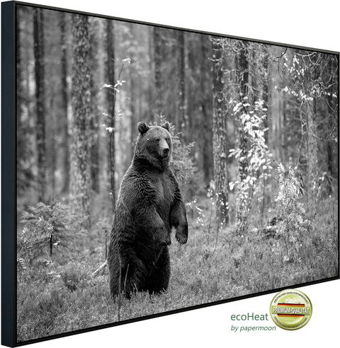 papermoon Infrarotheizung EcoHeat Bär im Wald Schwarz Weiss mit App-Steuerung und Überhitzungsschutz - Bild 1