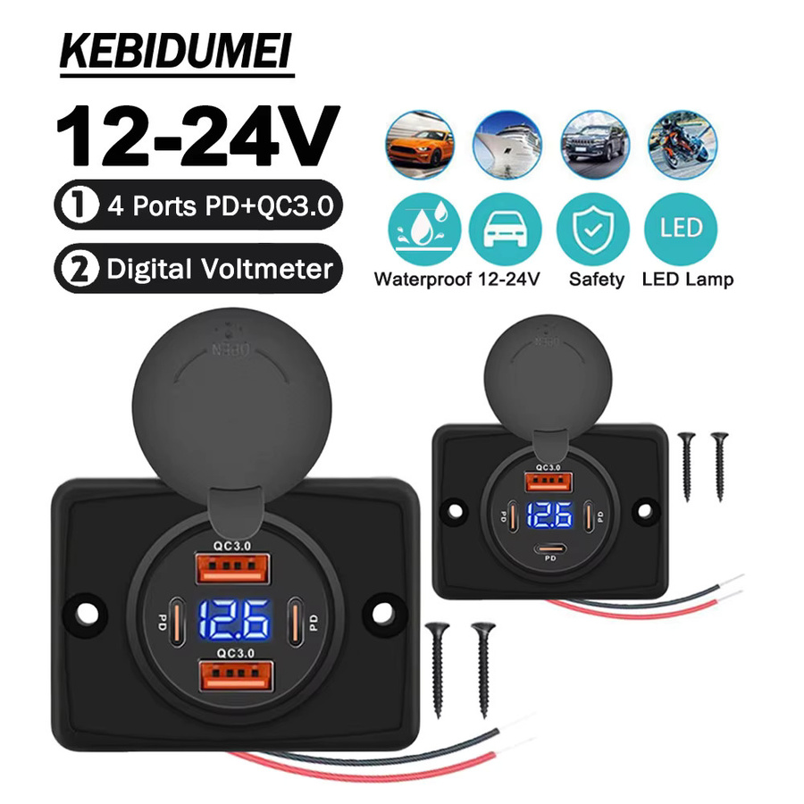 Kebidumei 48W Dual Port Schnellladesteckdose mit PD und QC3.0 USB-C, Power Panel mit LED Ein/Aus-Schalter, Schwarz - Bild 5