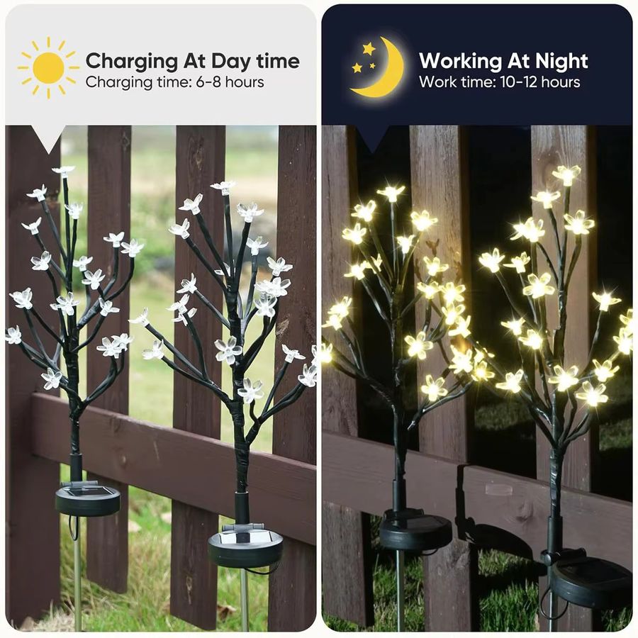 YORYZENG Solar Kirschblüte Bodenlampe LED wasserdichte Gartenbeleuchtung für Pfad und Landschaft als Outdoor Atmosphäre Licht - Bild 3