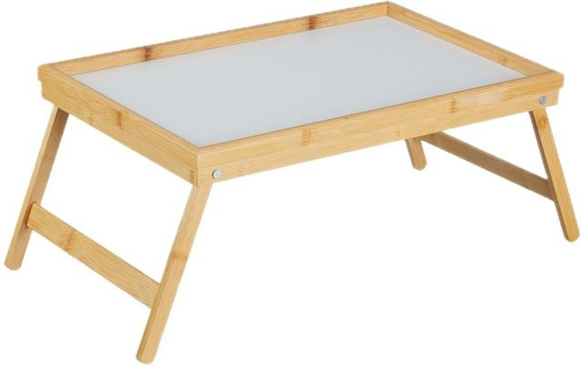 Relaxdays Betttablett aus Bambus und MDF, klappbar, Farbe: Weiß/Natur, B: 63 cm, T: 23,5 cm, H: 31 cm - Bild 1