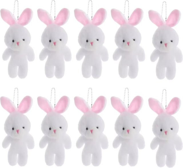 Topmix Cartoon-Tier Kleiner Hase Plüschtier Schlüsselanhänger, 10-teiliges Set, Weiß, ab 0 Jahren - Bild 1