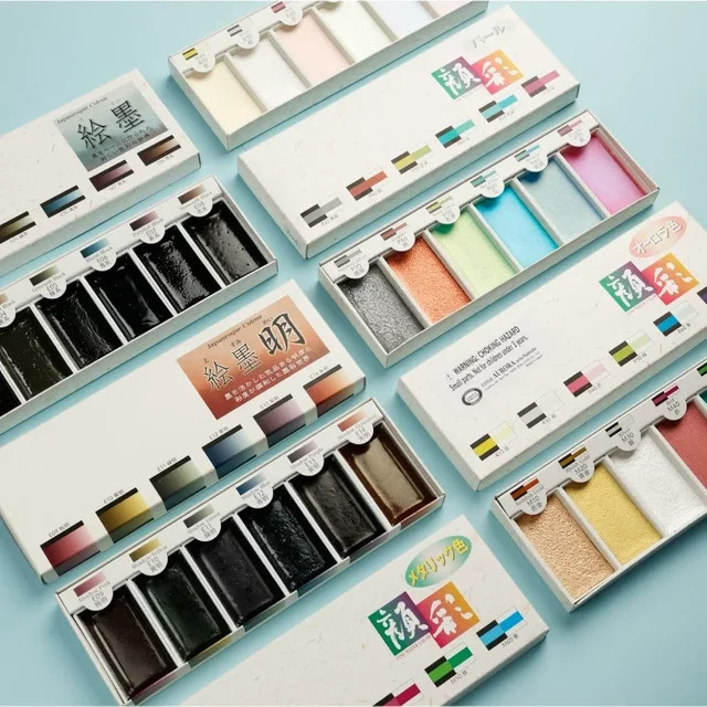 Sumikundo E-Sumi Aquarellfarbe 6-Farben-Set in Multicolour mit mineralischen Perlen für Malerei und Nagelkunst - Bild 1