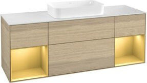 V&B Waschtischunterschrank Finion mit Wandbeleuchtung, Farbe Weiß und Eiche lackiert, Breite: 160 cm - Bild 1