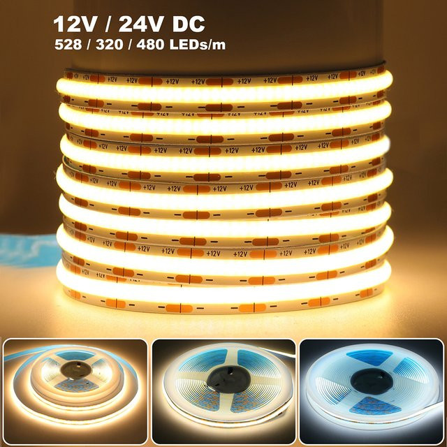 KISUFU COB-LED-Streifenlicht Warmweiß für DC 12 V 24 V, flexibles lineares LED-Band mit hoher LED-Dichte und 8 mm Leiterplatte - Bild 1