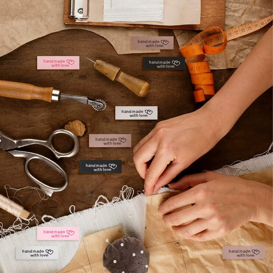 Personalisierte Nähetiketten Handmade with Love in Pink zum Aufnähen auf Kleidung und handgefertigte Artikel, 30 Stück - Bild 5