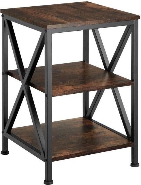 tectake Beistelltisch im Industrial Style mit 3 Ablagen aus Stahl und Holzoptik in Braun und Schwarz, B/T/H: 40,5 x 40,5 x 60,5 cm - Bild 2