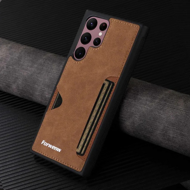 Retro Handyhülle aus PU-Leder mit Kartenhalter und Brieftasche für Samsung Galaxy S26 S25 S24 S23 S22 S21 S20 Plus Note 20 10 Plus in Braun - Bild 1
