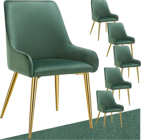 tectake Polsterstuhl Avane im 6er Set in Grün mit Samtbezug und pulverbeschichteten Stahlbeinen, B/T/H: 52 x 61 x 89 cm