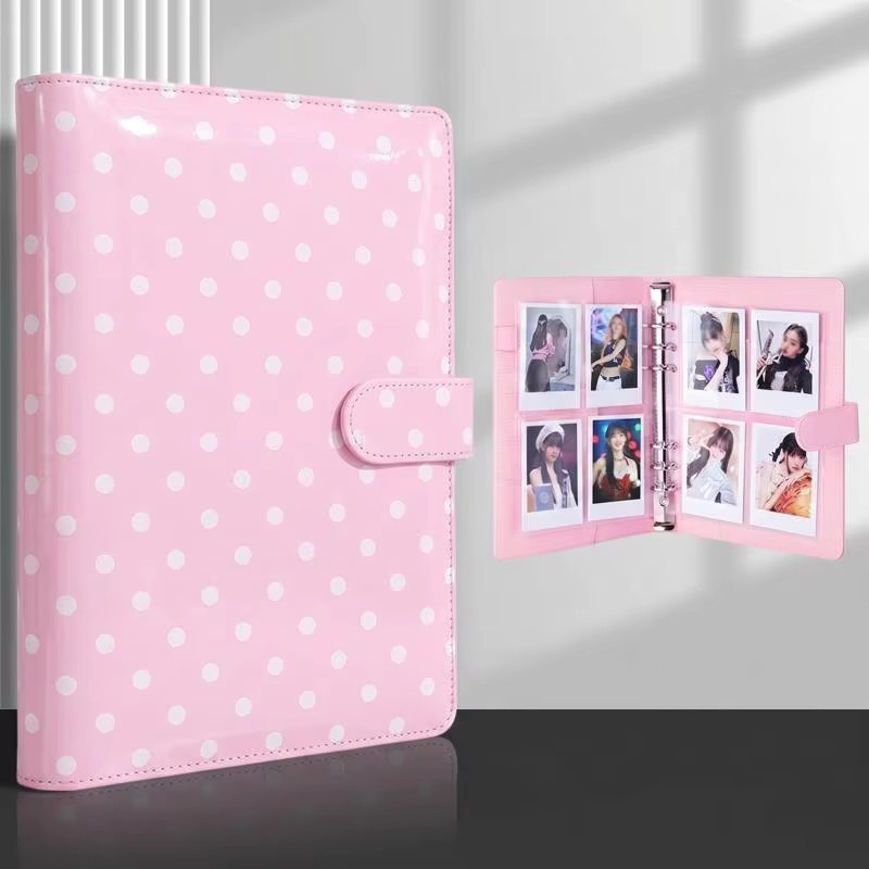 A5 Kartensammelalbum aus PU-Leder mit Polka-Dot-Muster in Beige und Pink, 100 Fächer inklusive 25 Stück 4-Fach-Hüllen - Bild 3